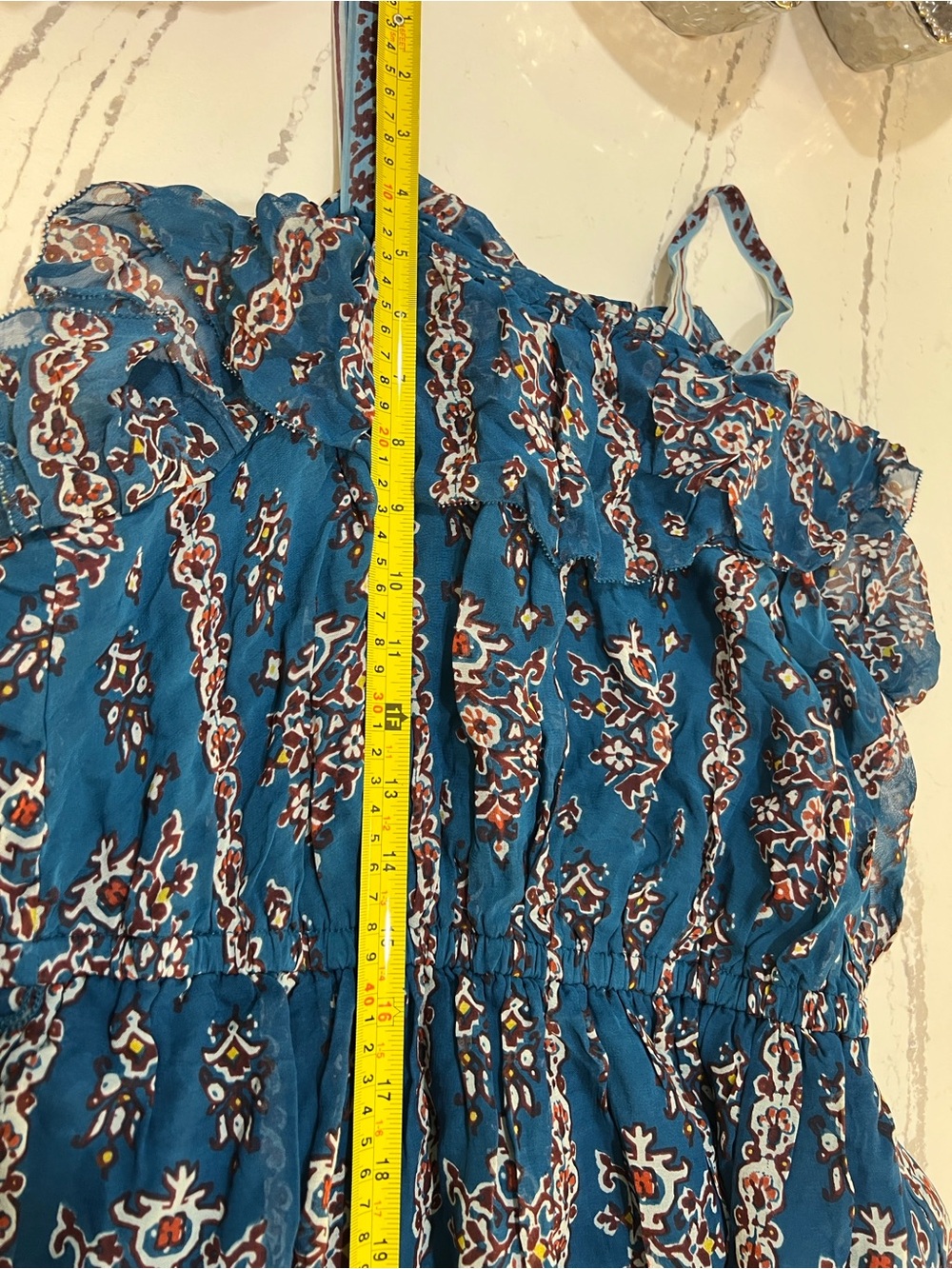 Anthropologie Ruffled Blue Floral Printed Dress Bohemian Style Women’s size S - Picture 16 of 16